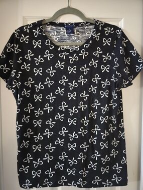 Charter Club Black Tee with White Bow Print
